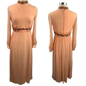 Vintage 70s Maxi Dress sz M Psychedelic sheer Sleeve 1970s Long Gown Women's